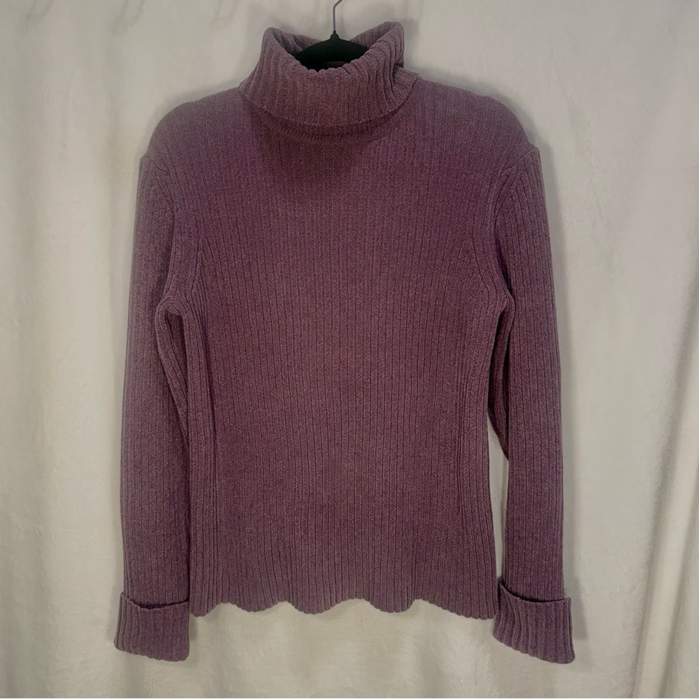 Eddie Bauer Large Ribbed Stretch Turtleneck Sweater Mauve/Dusty Purple